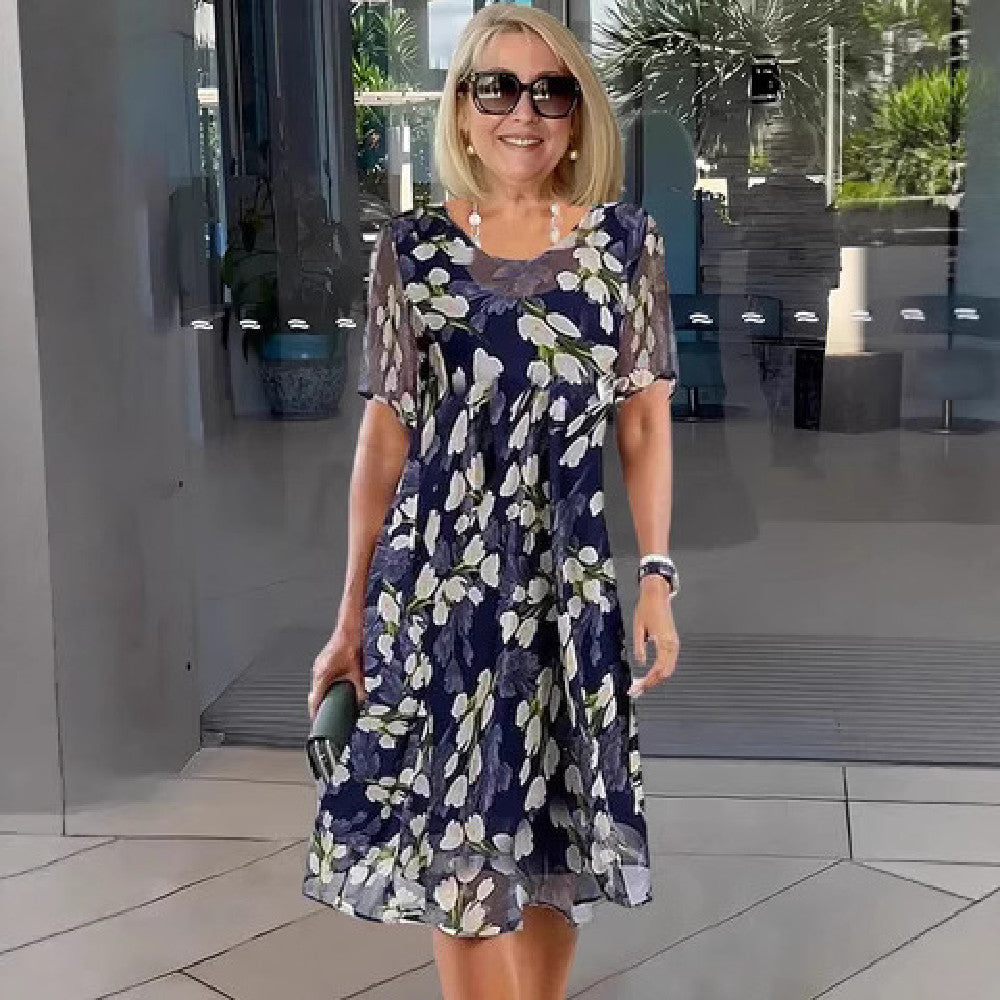 Nora Whitmore | Floral Mesh Midi Dress With Sheer Sleeves
