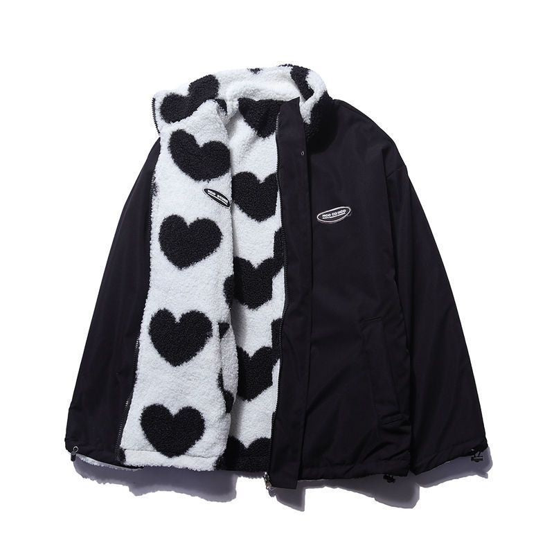 Verity Green | Heart Print Fleece Teddy Coat