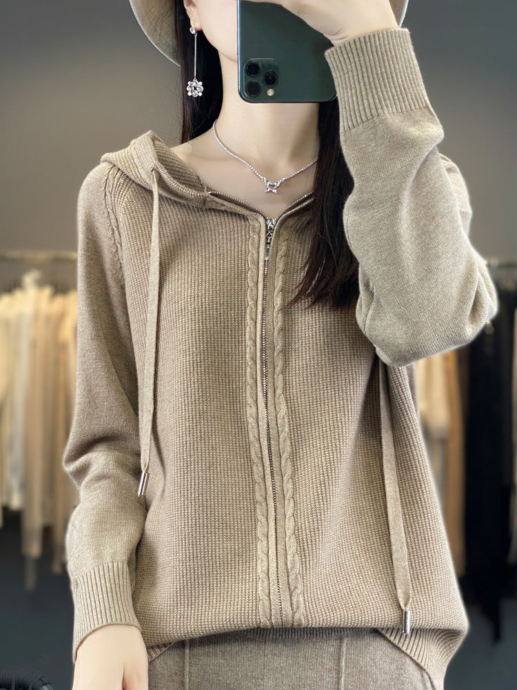 Isla Fenwick | Cable Knit Zip-Up Hooded Cardigan