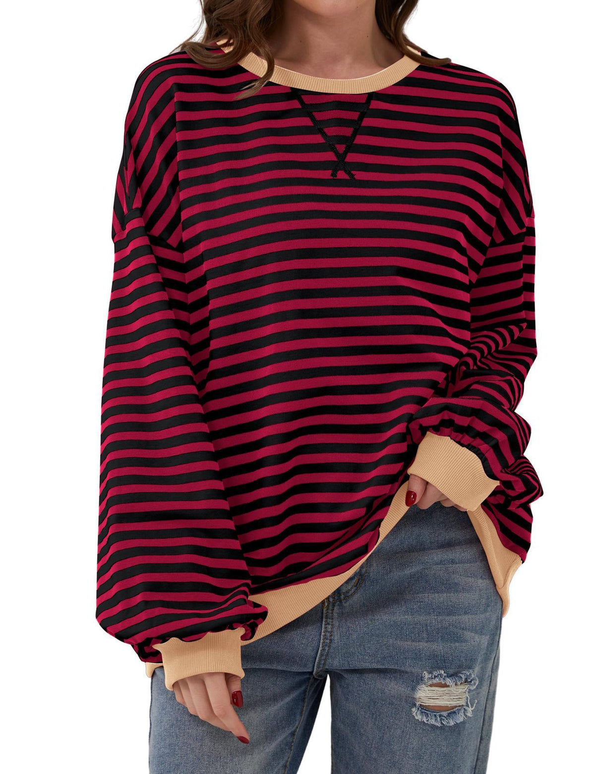 Eleanor Prescott | Striped Oversized Crew Neck Sweatshirt