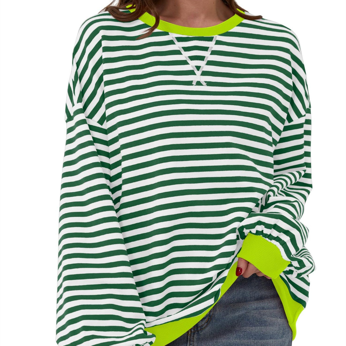 Eleanor Prescott | Striped Oversized Crew Neck Sweatshirt