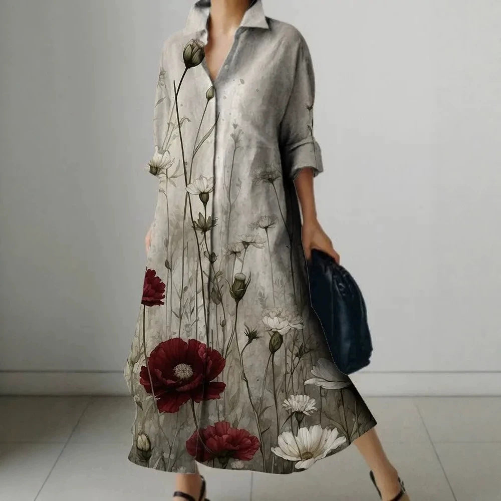 Millicent Sheridan | Floral Print Midi Shirt Dress