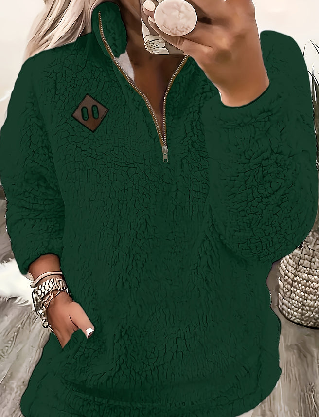 Elspeth Dunbar | White Fleece Half-Zip Pullover Sweater