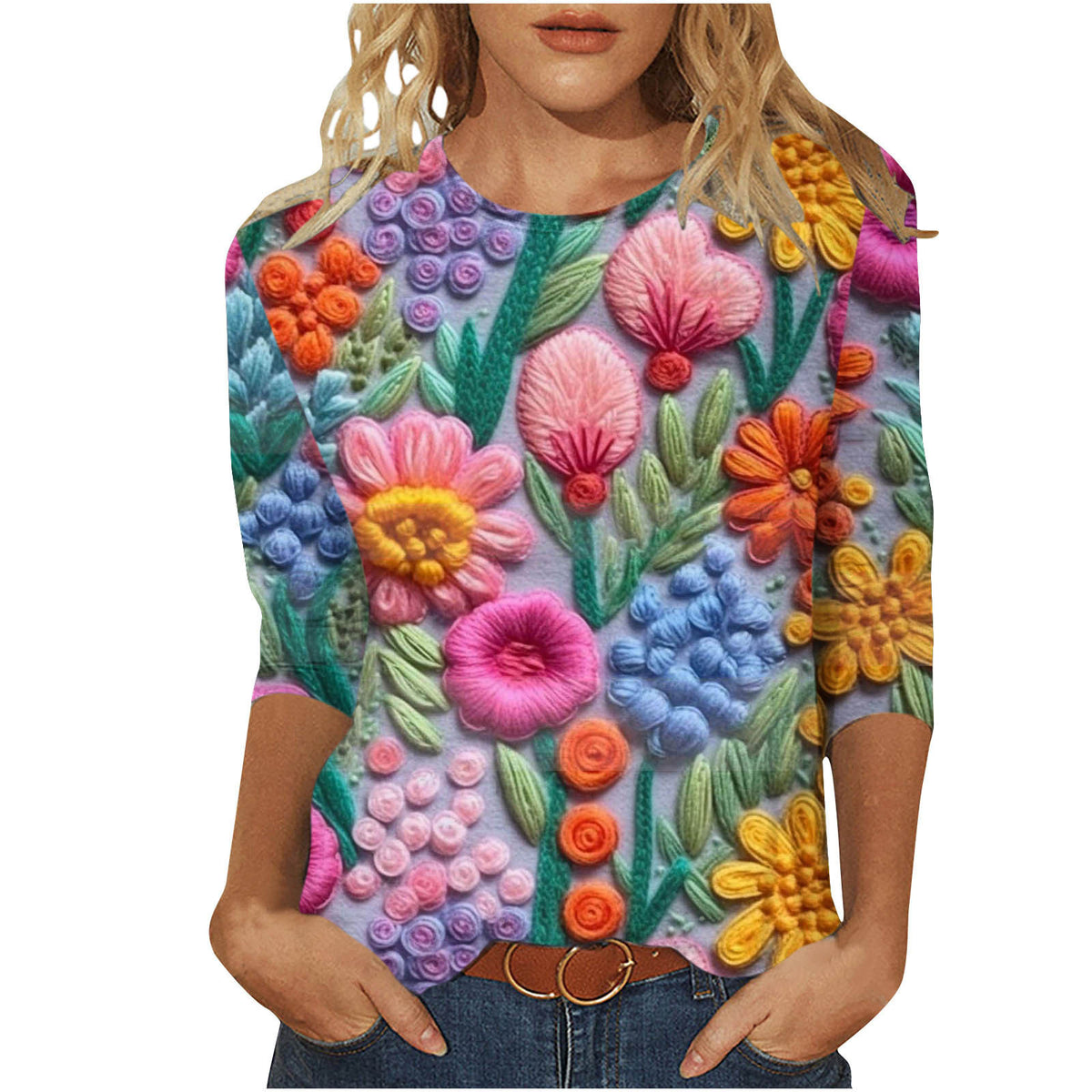 Marigold Sedgwick | Floral 3D Print Round Neck Top