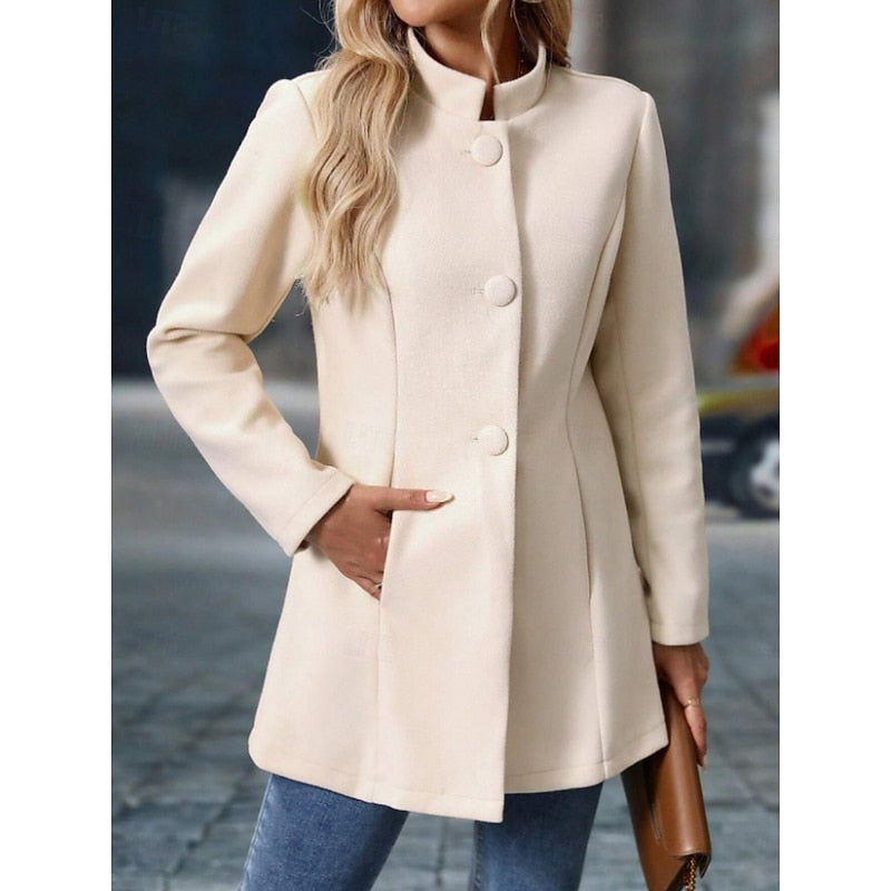 Marjorie Fenton | Elegant Stand-Collar Wool Coat