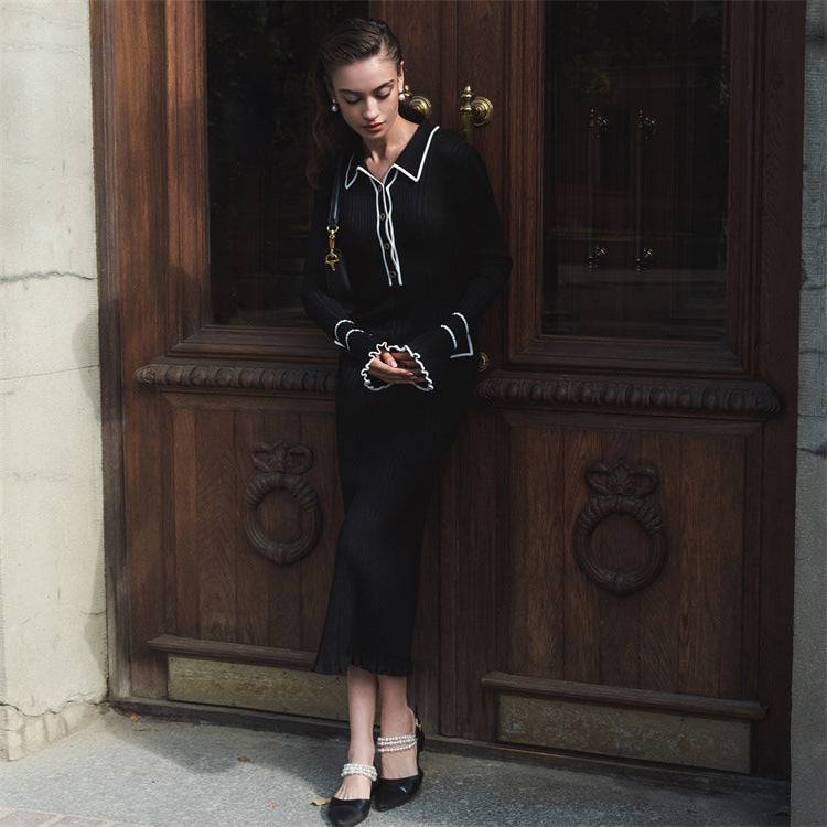 Beatrice Edwards | Ribbed Knit Collared Midi Dress