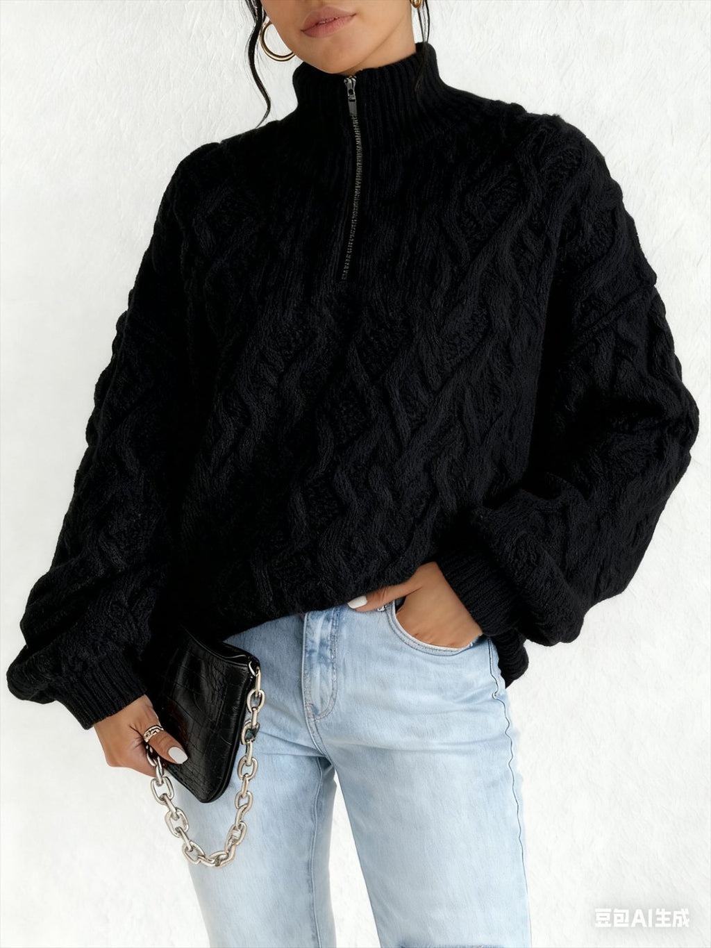 Cordelia Blackwood | Cable-Knit Fleece Half-Zip Pullover