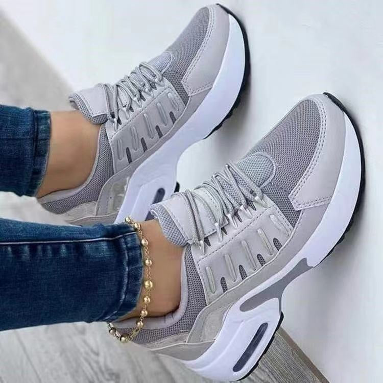 Georgina Pratt | Grey Mesh Lace-Up Wedge Sneakers