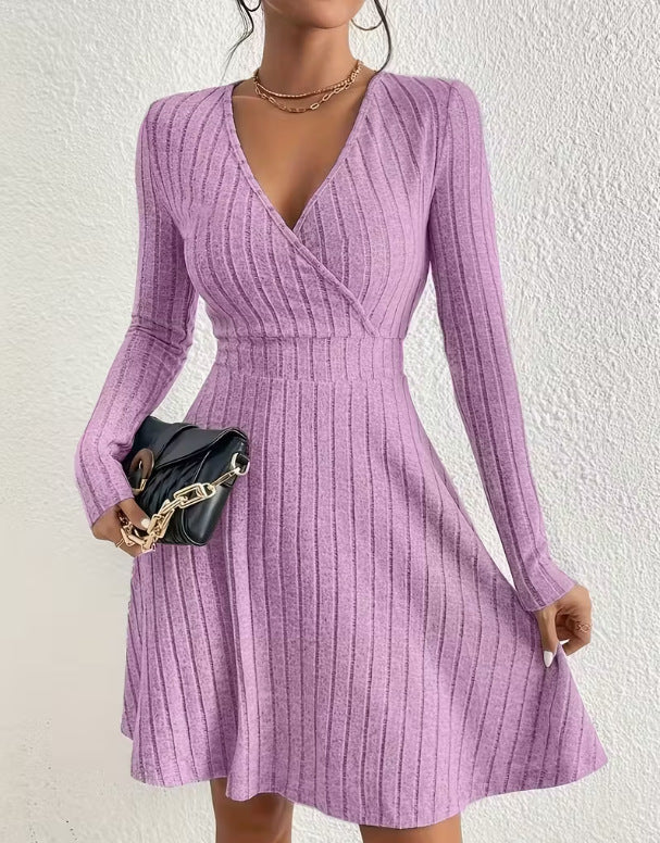 Diana Roberts | Ribbed Knit Wrap V-Neck Mini Dress