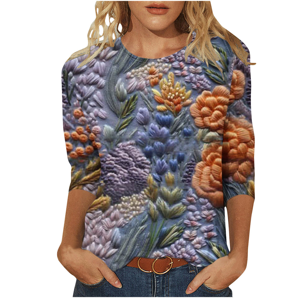 Marigold Sedgwick | Floral 3D Print Round Neck Top