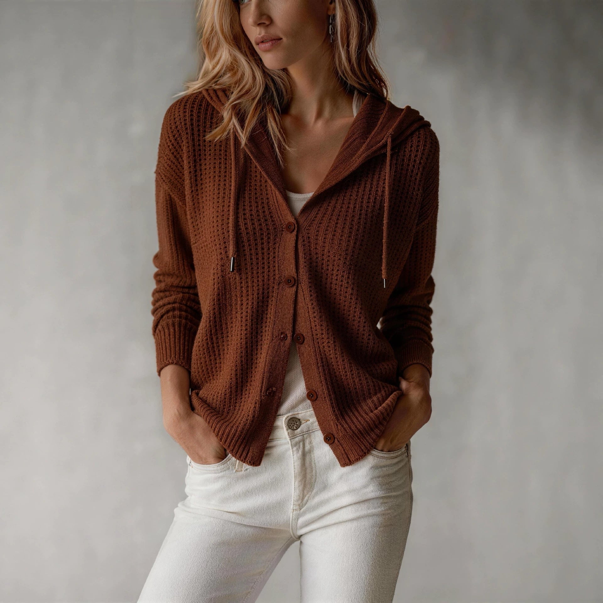 Marianne Fitzgerald | Hooded Waffle-Knit Cardigan For Women