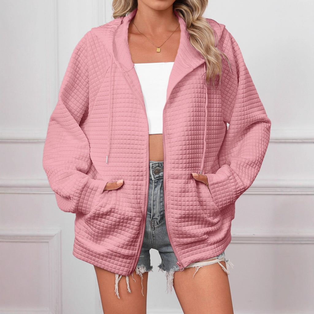 Lucy Barrington | White Textured Zip-Up Hooded Jacket