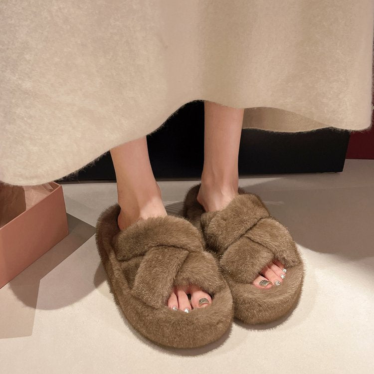 Georgina Pryce | Faux Fur Cross Strap Slippers