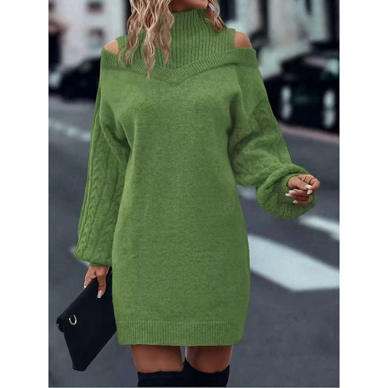 Freya Harrison | Cold-Shoulder Turtleneck Sweater Dress
