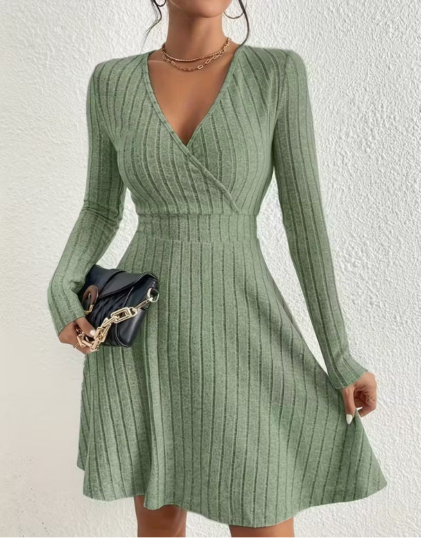 Diana Roberts | Ribbed Knit Wrap V-Neck Mini Dress