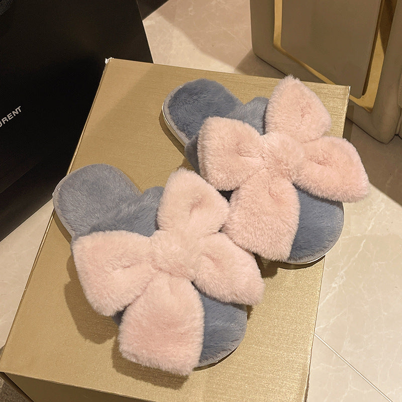 Phoebe Kingston | Faux Fur Bow Slippers