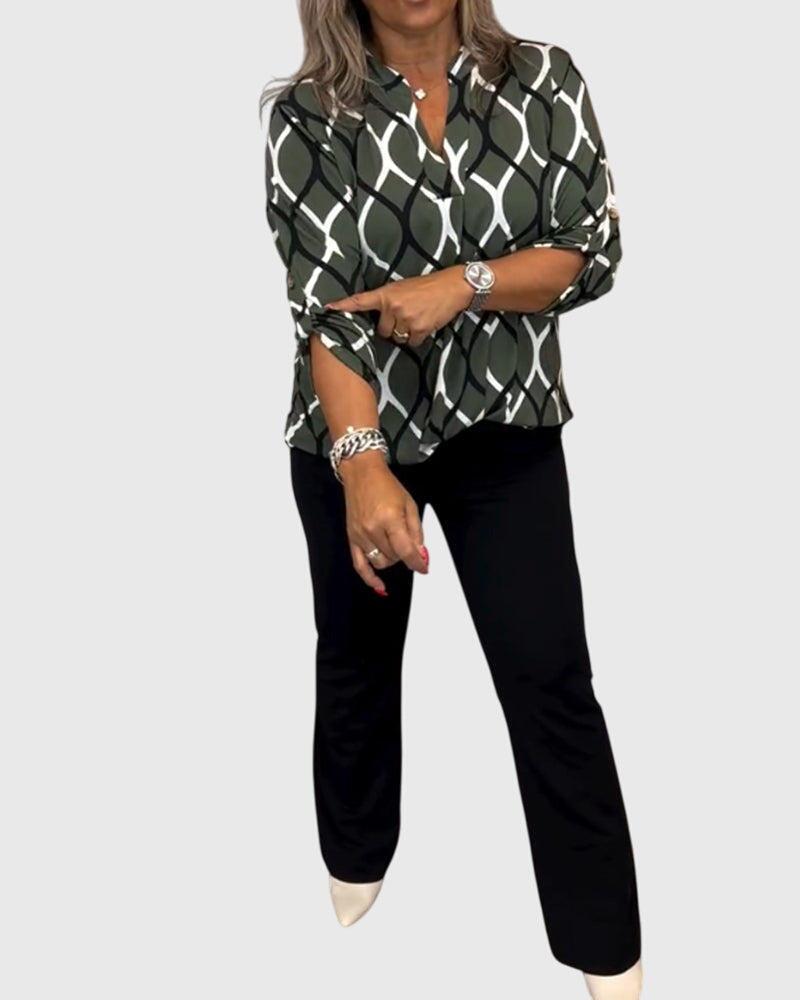 Freya Sutton | Geometric Print Blouse With V-Neck