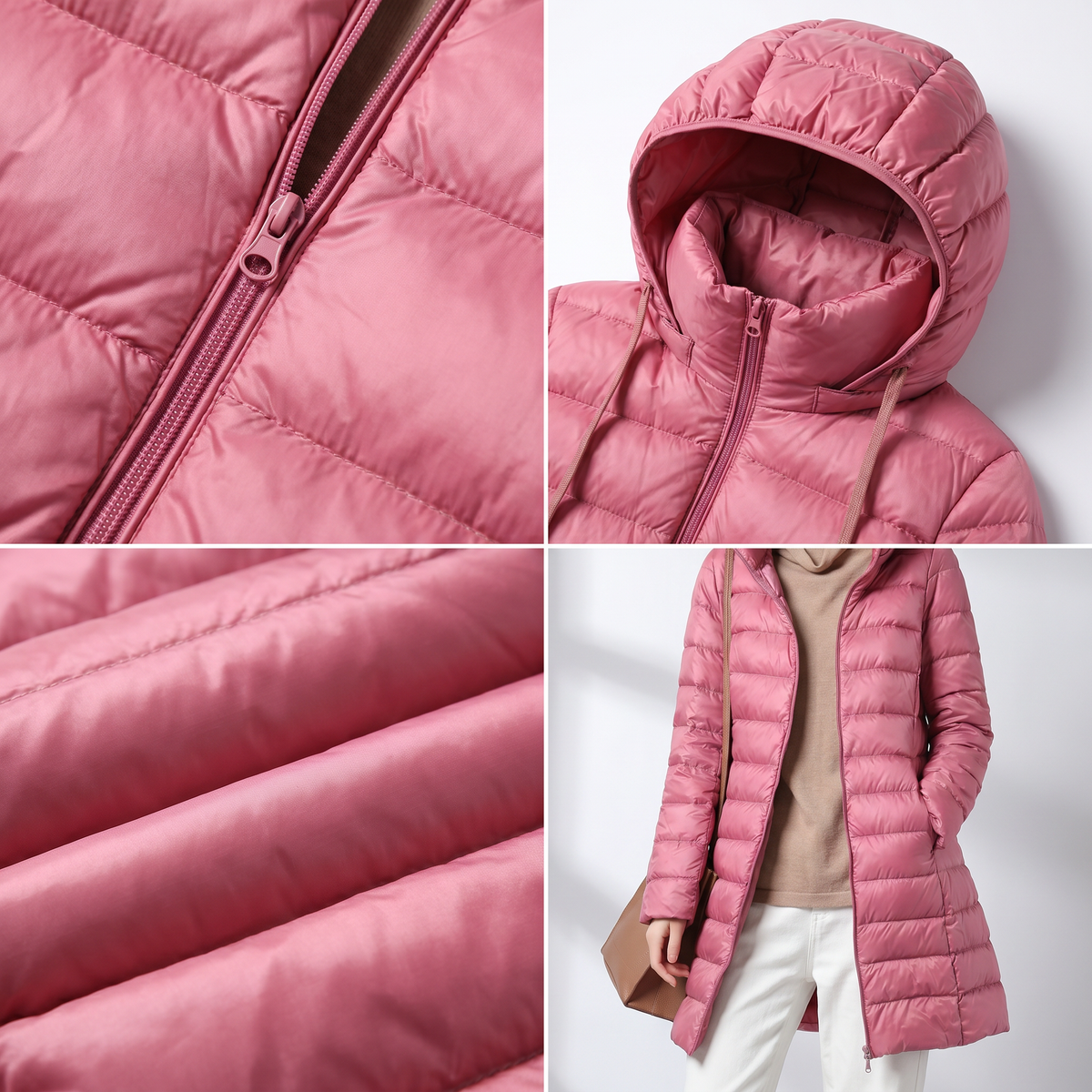 Women's Lightweight Long Hooded Quilted Coat