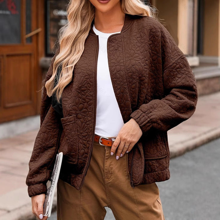 Arabella Robinson | Quilted Textured Zip-Up Jacket for Women