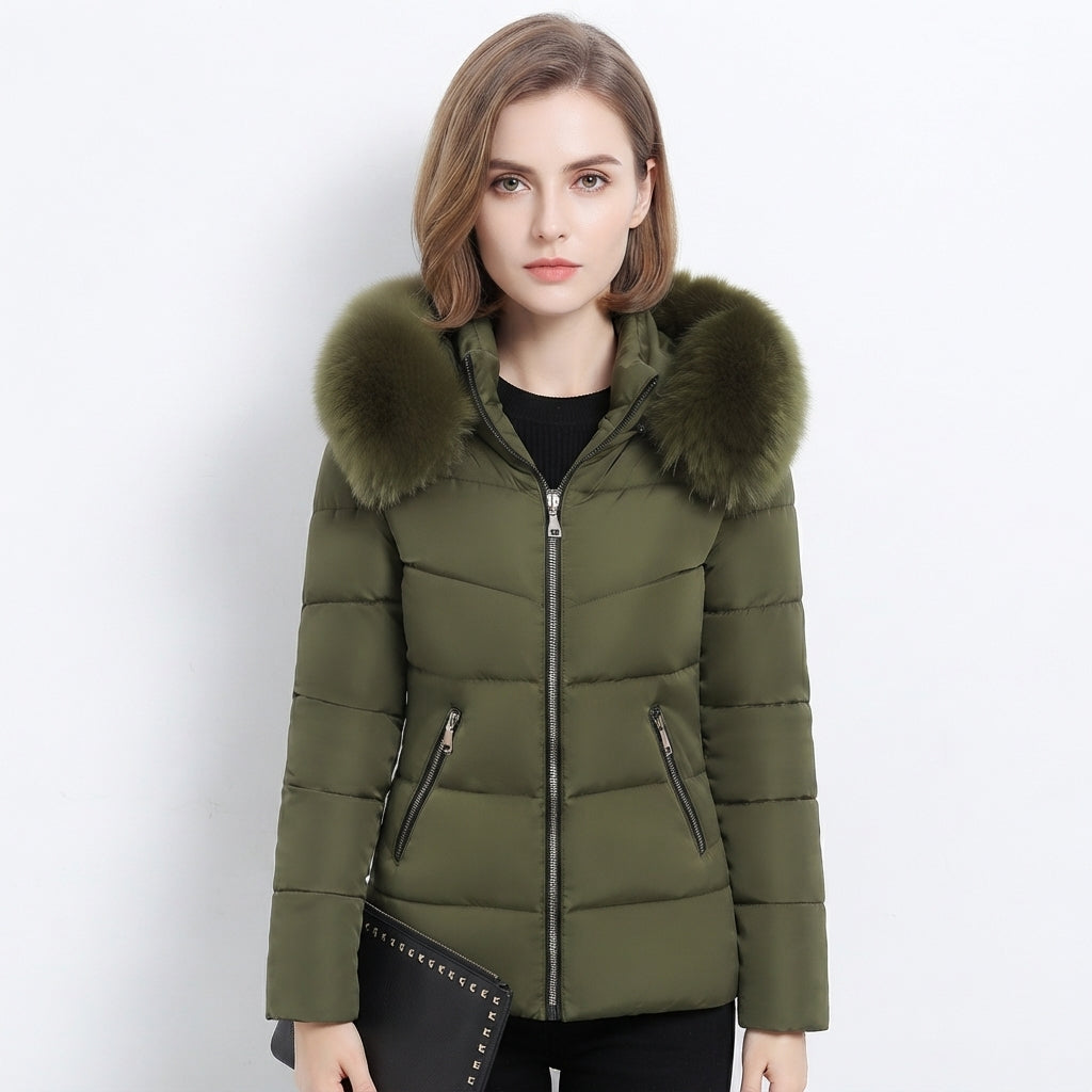 Daisy Kirkham | Olive Green Faux Fur Hooded Puffer Jacket