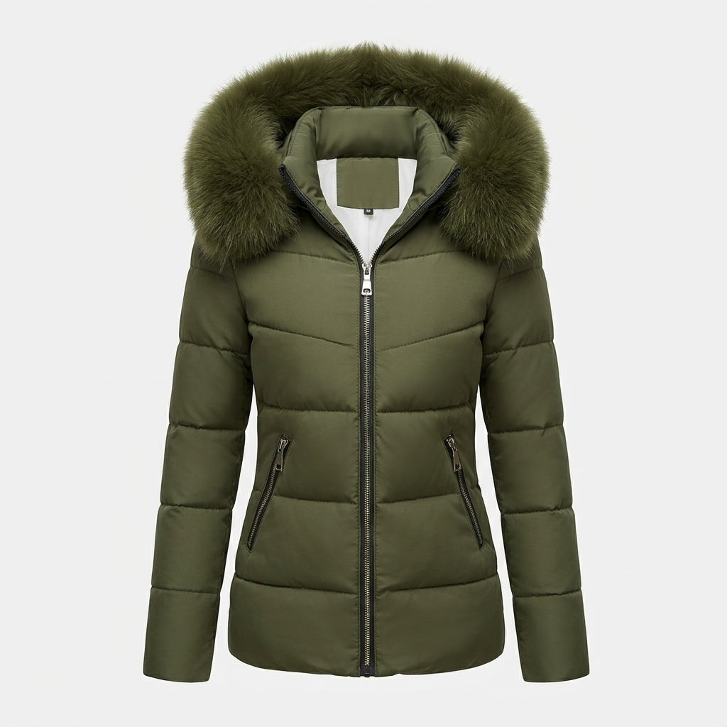 Daisy Kirkham | Olive Green Faux Fur Hooded Puffer Jacket