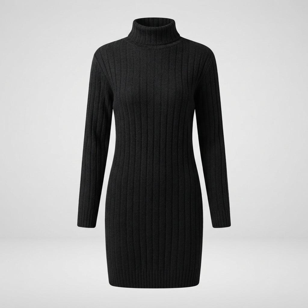 Felicity Smith | Ribbed Turtleneck Knit Mini Dress