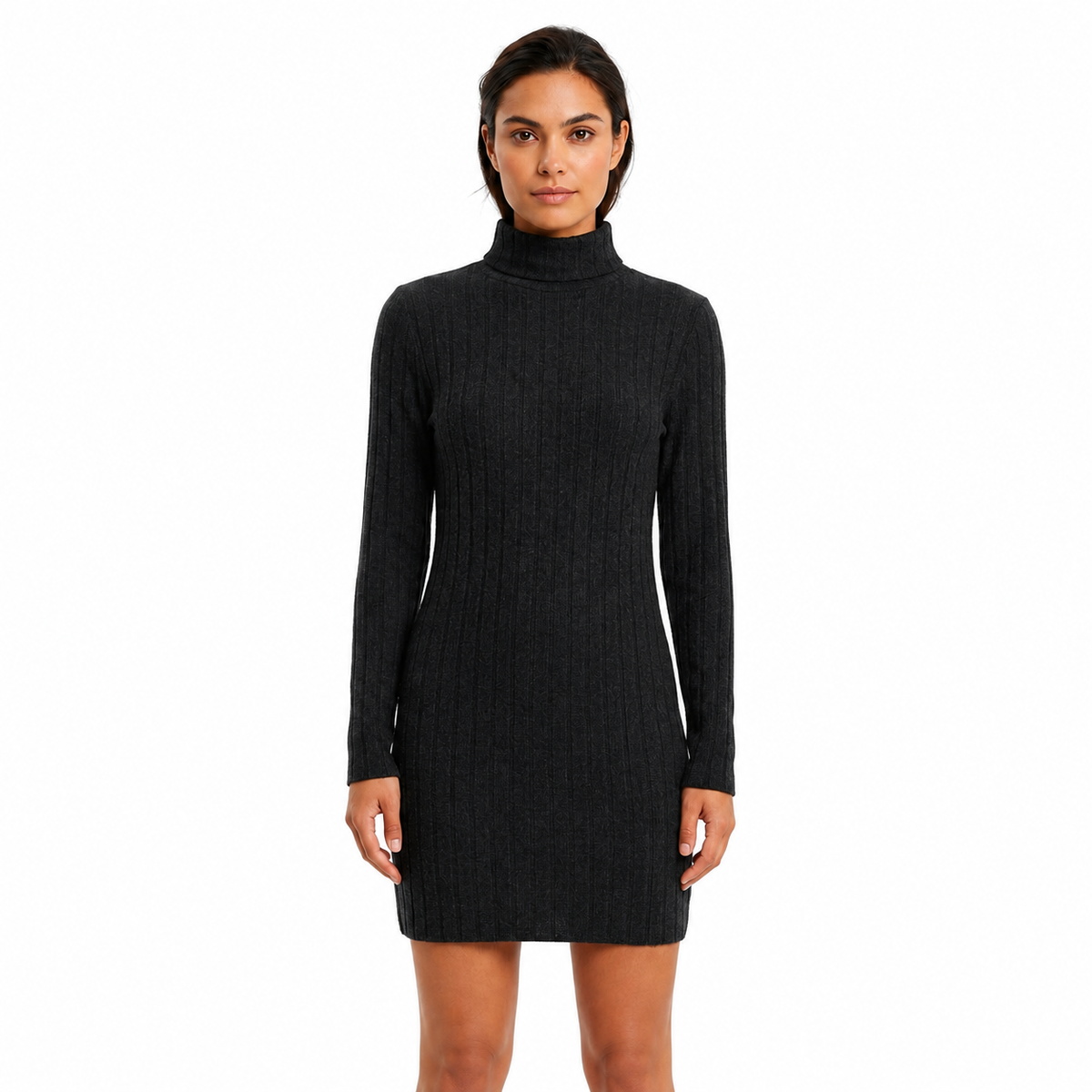Felicity Smith | Ribbed Turtleneck Knit Mini Dress