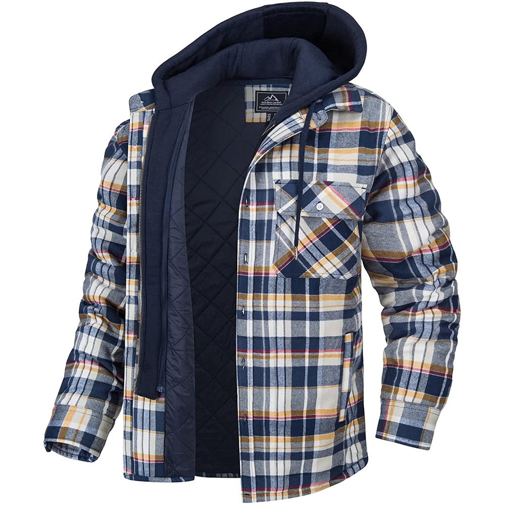 Freddie Mallory | Quilted Plaid Hooded Mens Jacket