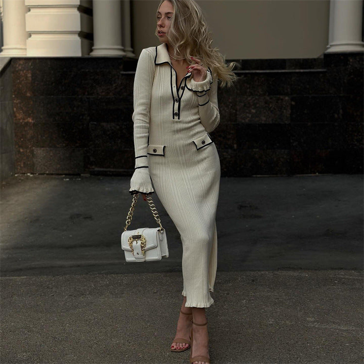 Beatrice Edwards | Ribbed Knit Collared Midi Dress