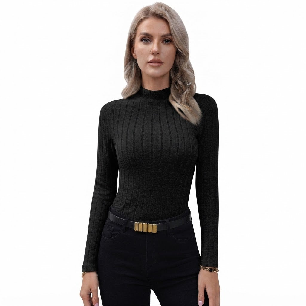 Fiona Buchanan | Ribbed Mock Neck Knitted Top