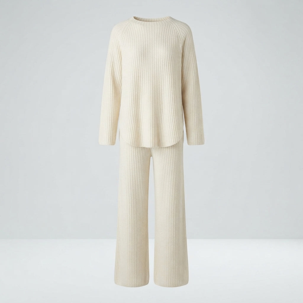 Florence Baker | Ribbed Knit Jumper & Wide-Leg Trousers Set For Women