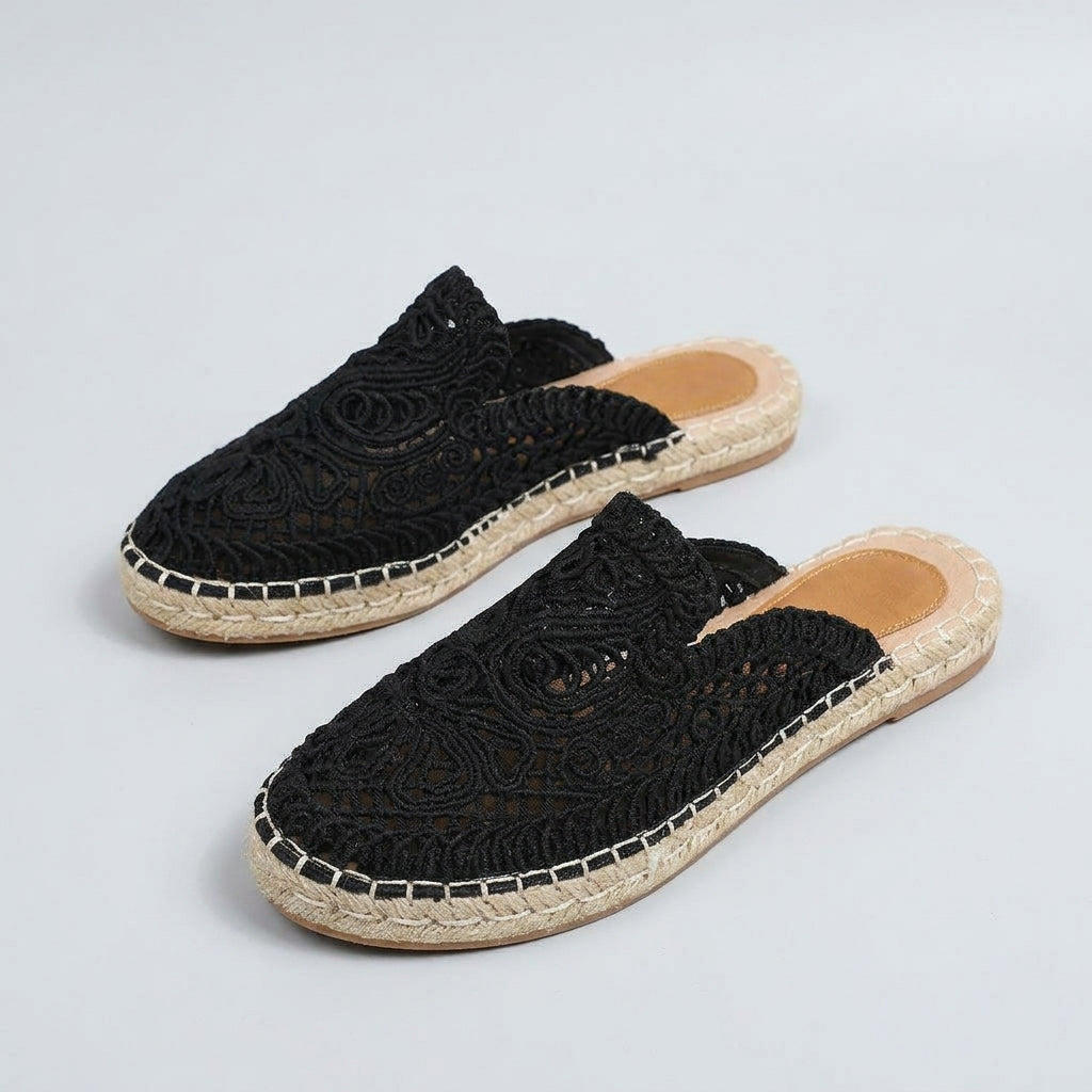 Florence Hall | Round Toe Hollow-Out Slippers - Black