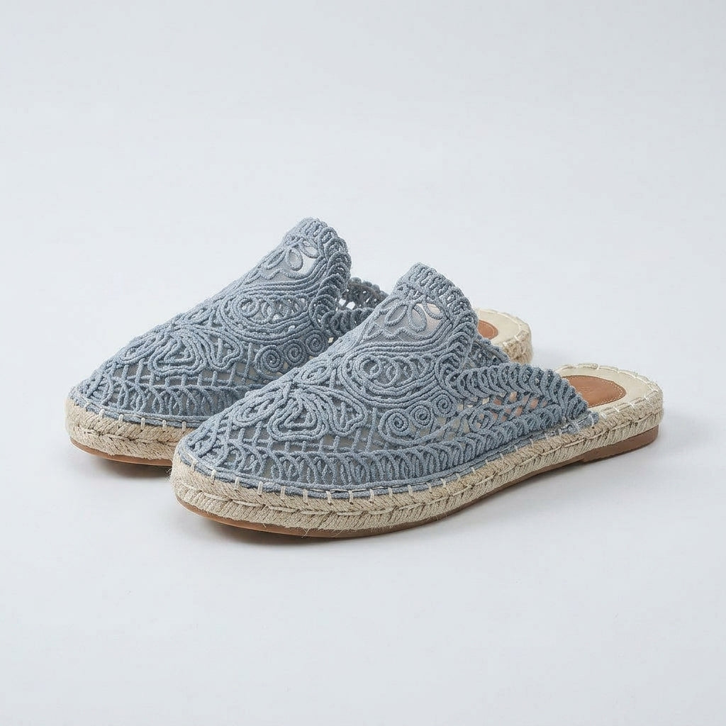 Florence Hall | Round Toe Hollow-Out Slippers - Light Blue
