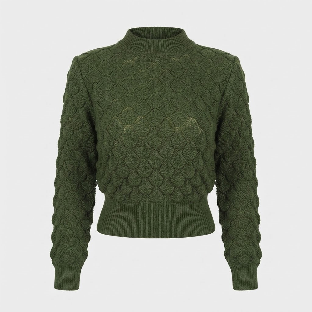 Florence Sinclair | Diamond Knit Crop Sweater with Long Sleeves