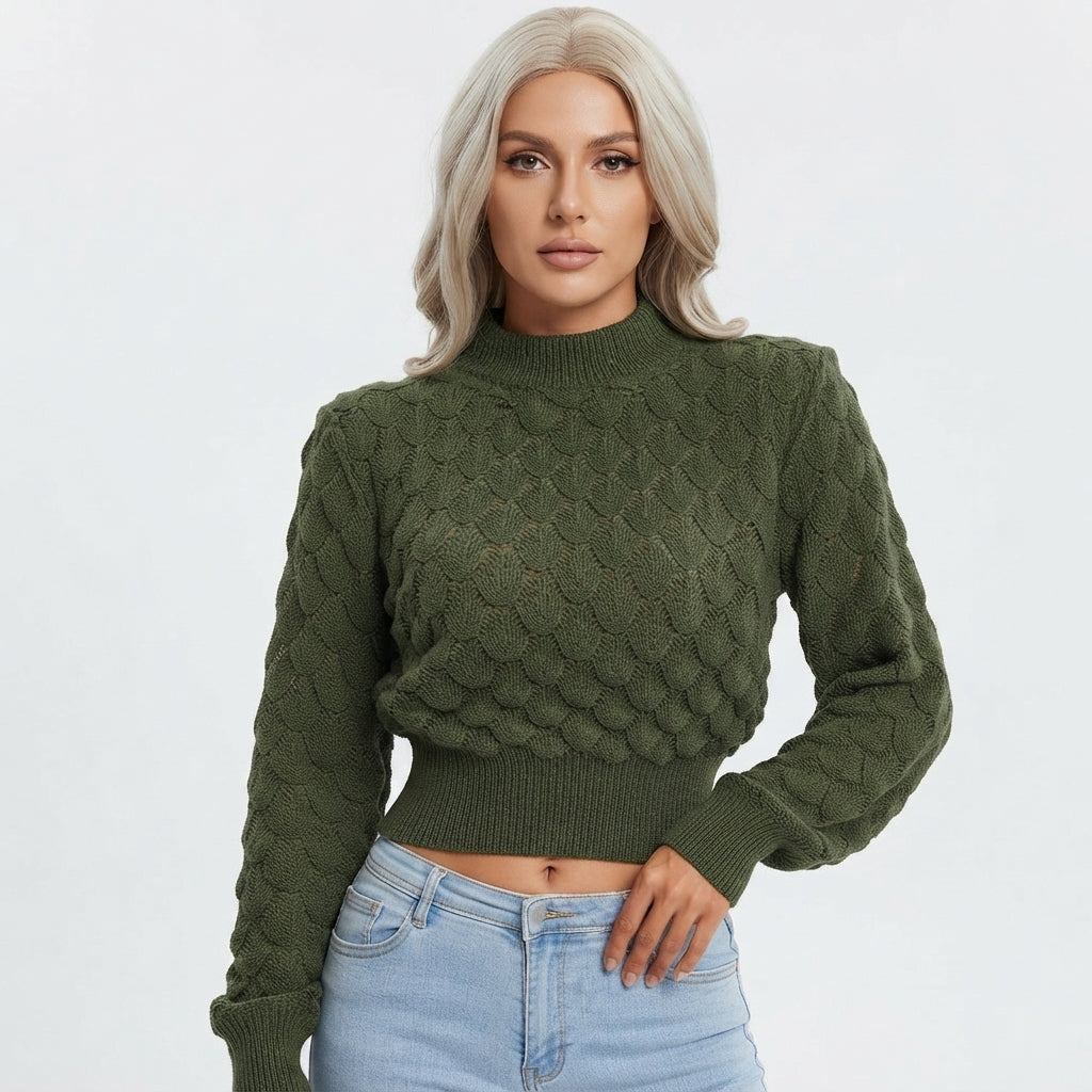 Florence Sinclair | Diamond Knit Crop Sweater with Long Sleeves