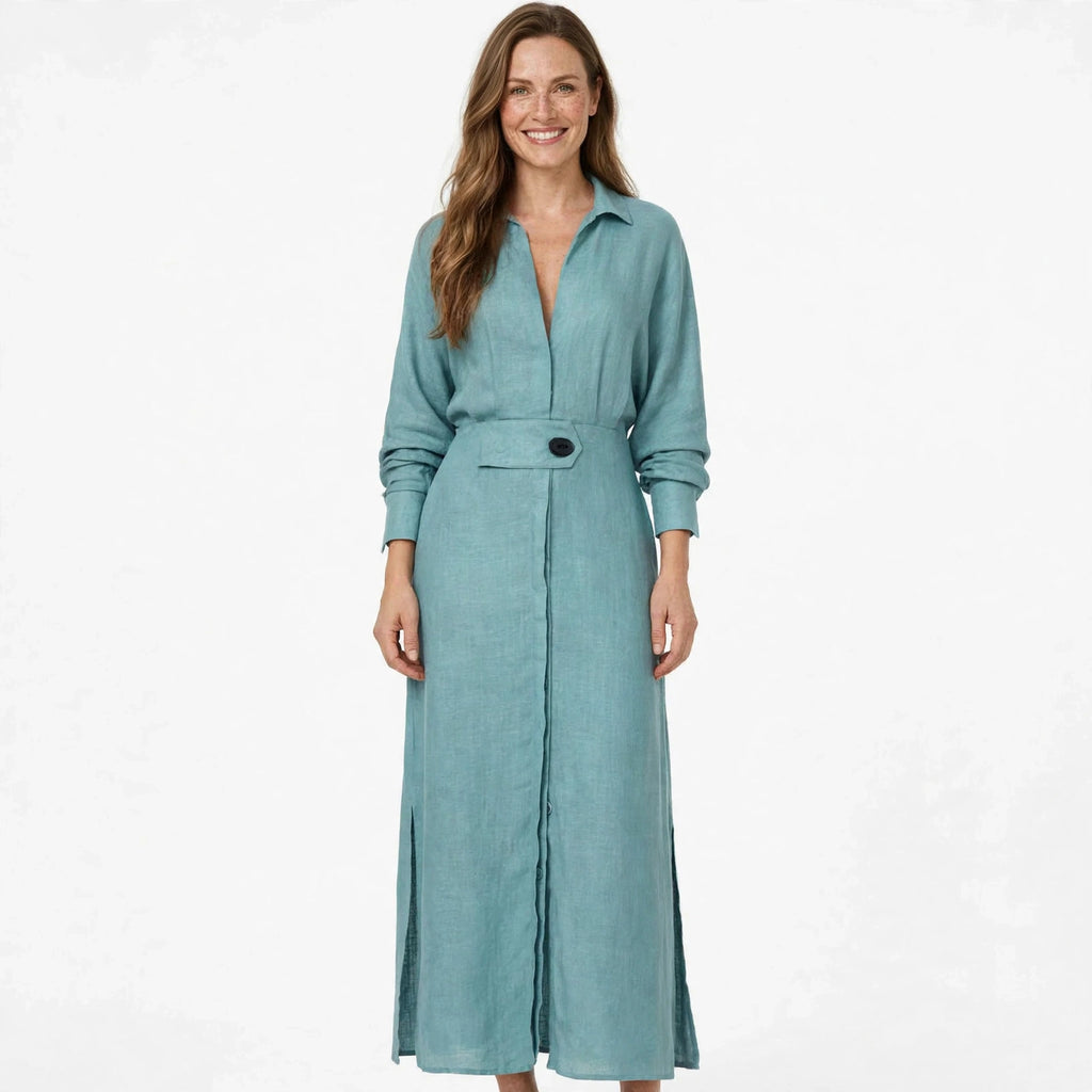 Imogen Barrowclough | Linen Maxi Dress With Tie-Waist Belt
