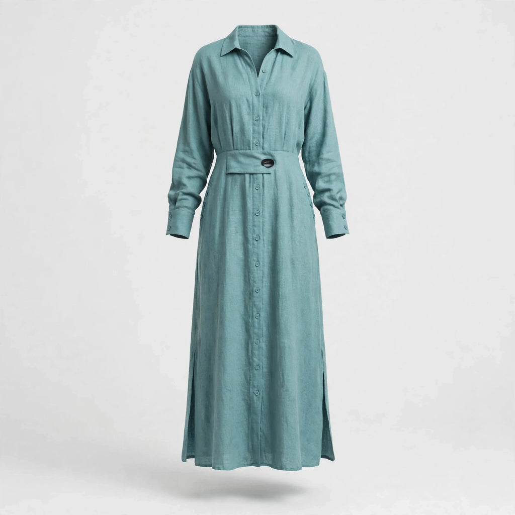 Imogen Barrowclough | Linen Maxi Dress With Tie-Waist Belt