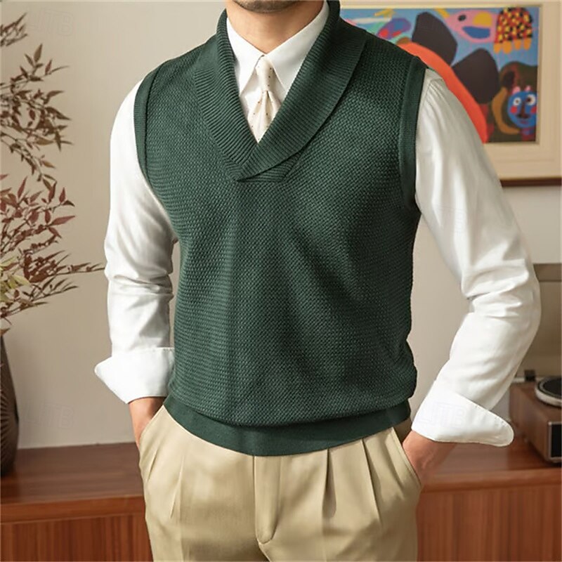 Clive Ashdown | Rust Knit Sweater Vest With Shawl Collar