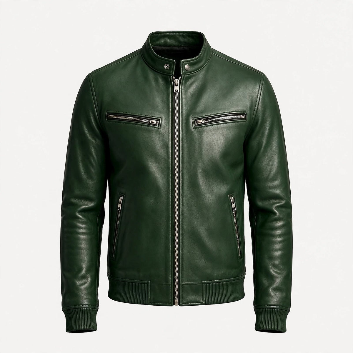 Leonard Wainwright | Green Leather Jacket with Zip Pockets