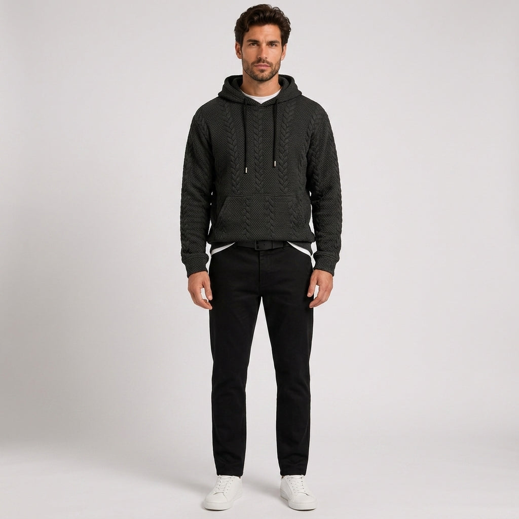 Freddie Robinson | Cable Knit Hoodie for Men - Black