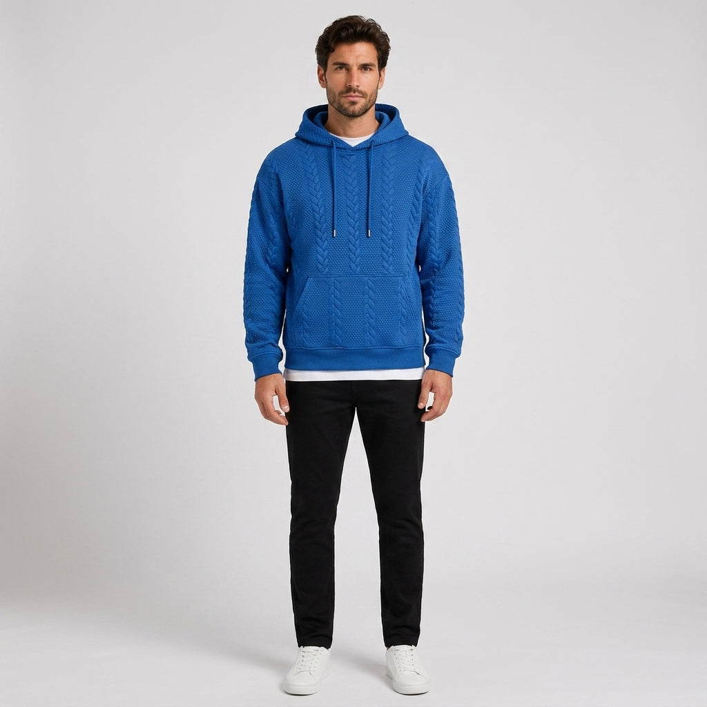 Freddie Robinson | Cable Knit Hoodie for Men - Blue