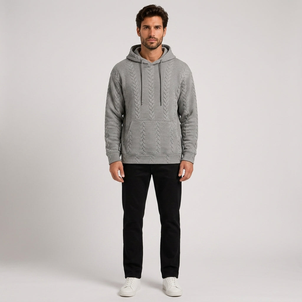 Freddie Robinson | Cable Knit Hoodie for Men - Gray
