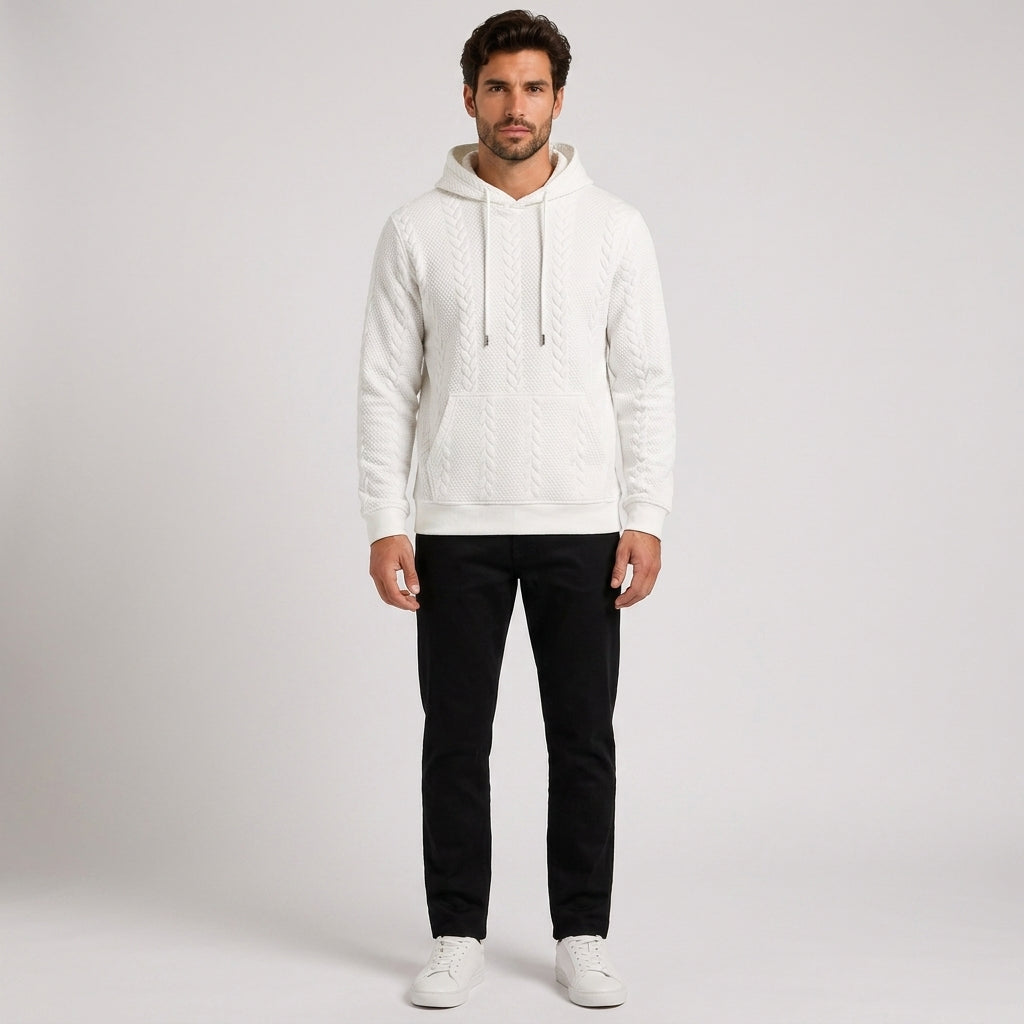 Freddie Robinson | Cable Knit Hoodie for Men - White