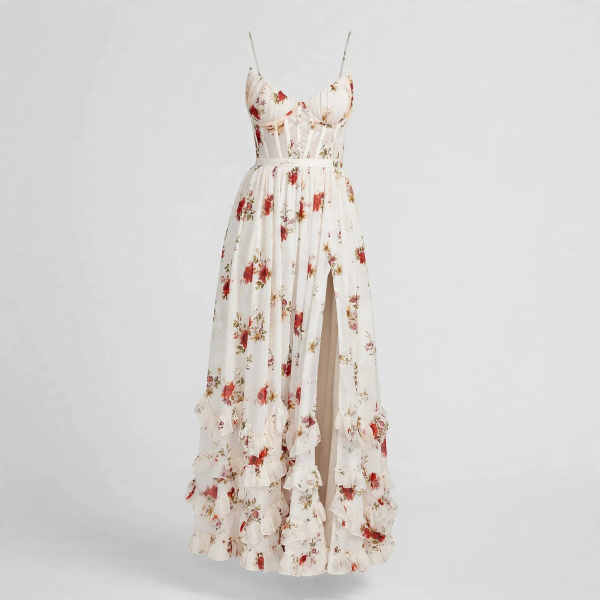 Orla Bancroft | Corset Floral Maxi Dress with Thigh-High Split
