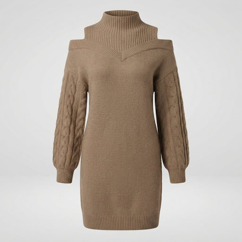 Freya Harrison | Cold-Shoulder Turtleneck Sweater Dress