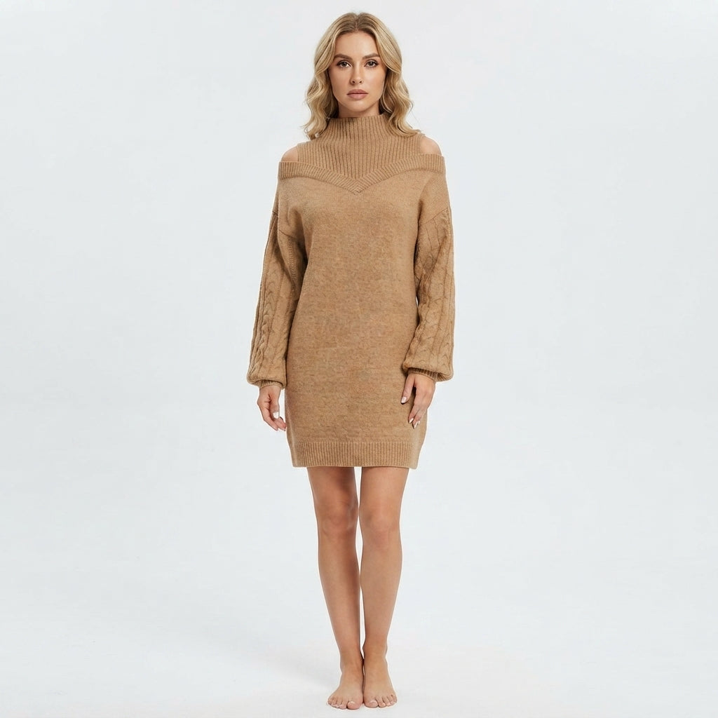 Freya Harrison | Cold-Shoulder Turtleneck Sweater Dress