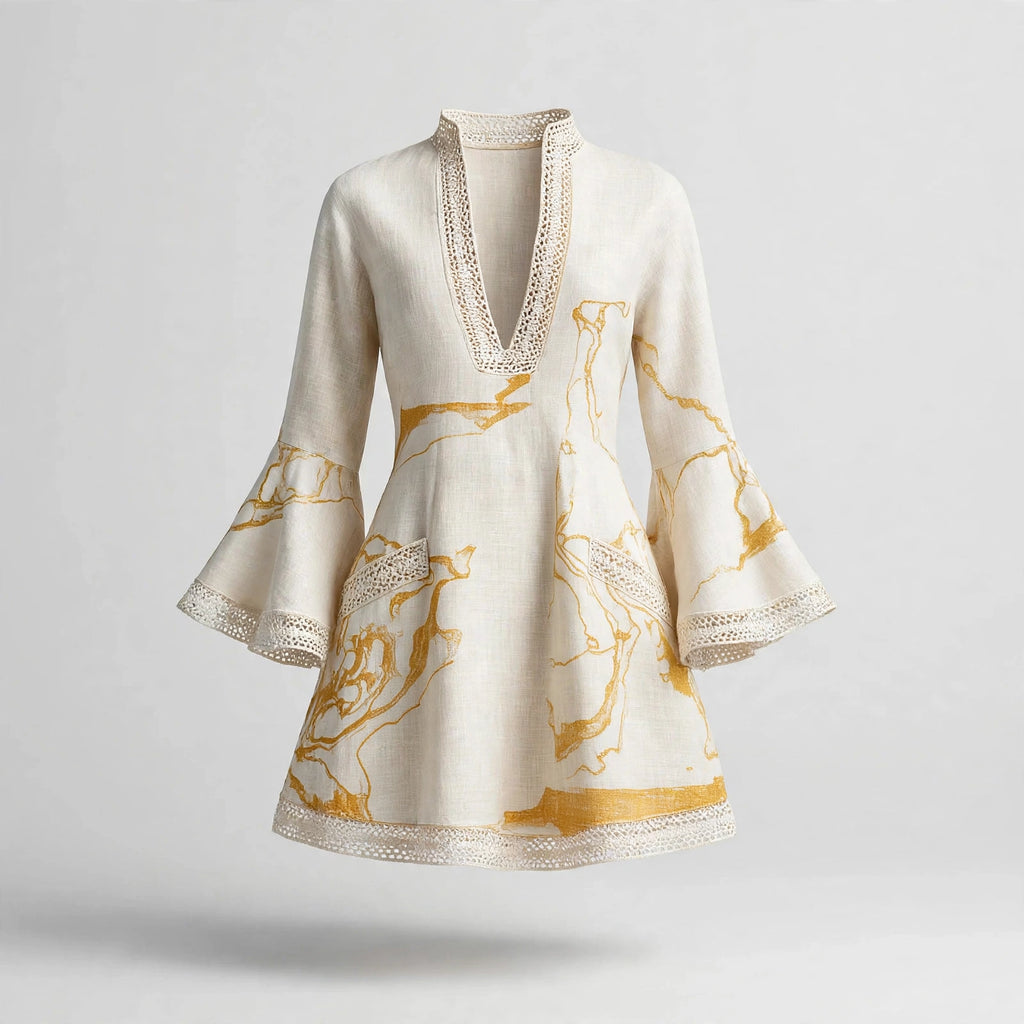 Imogen Kirkwood | Printed Summer Dress With Lace Trim