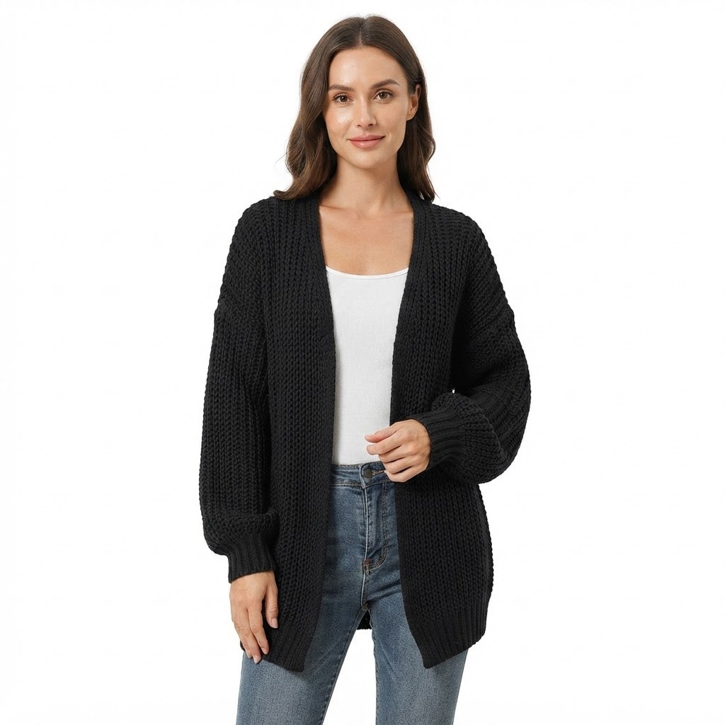 Freya Whitaker | Relaxed Open-Front Chunky Knit Cardigan