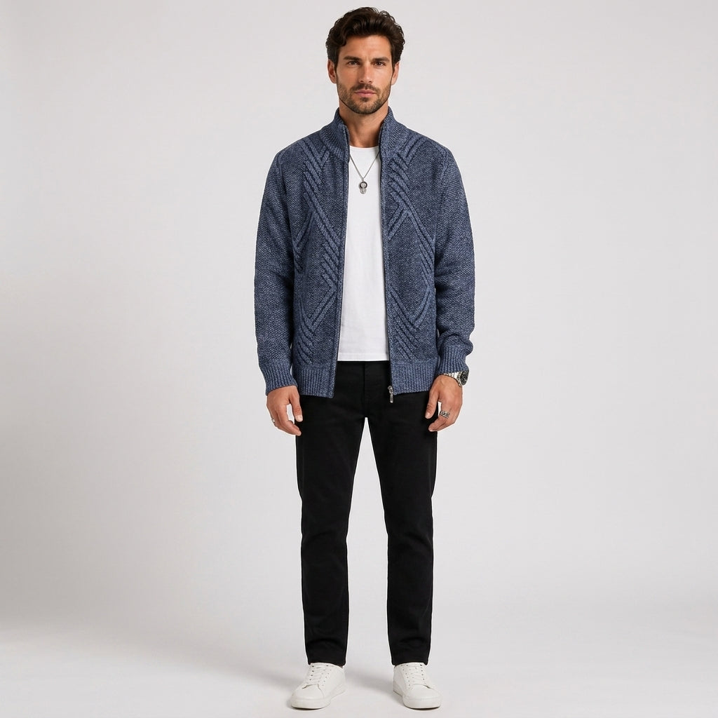 George Brown | Knitted Zip-Up Sweater For Men - Blue