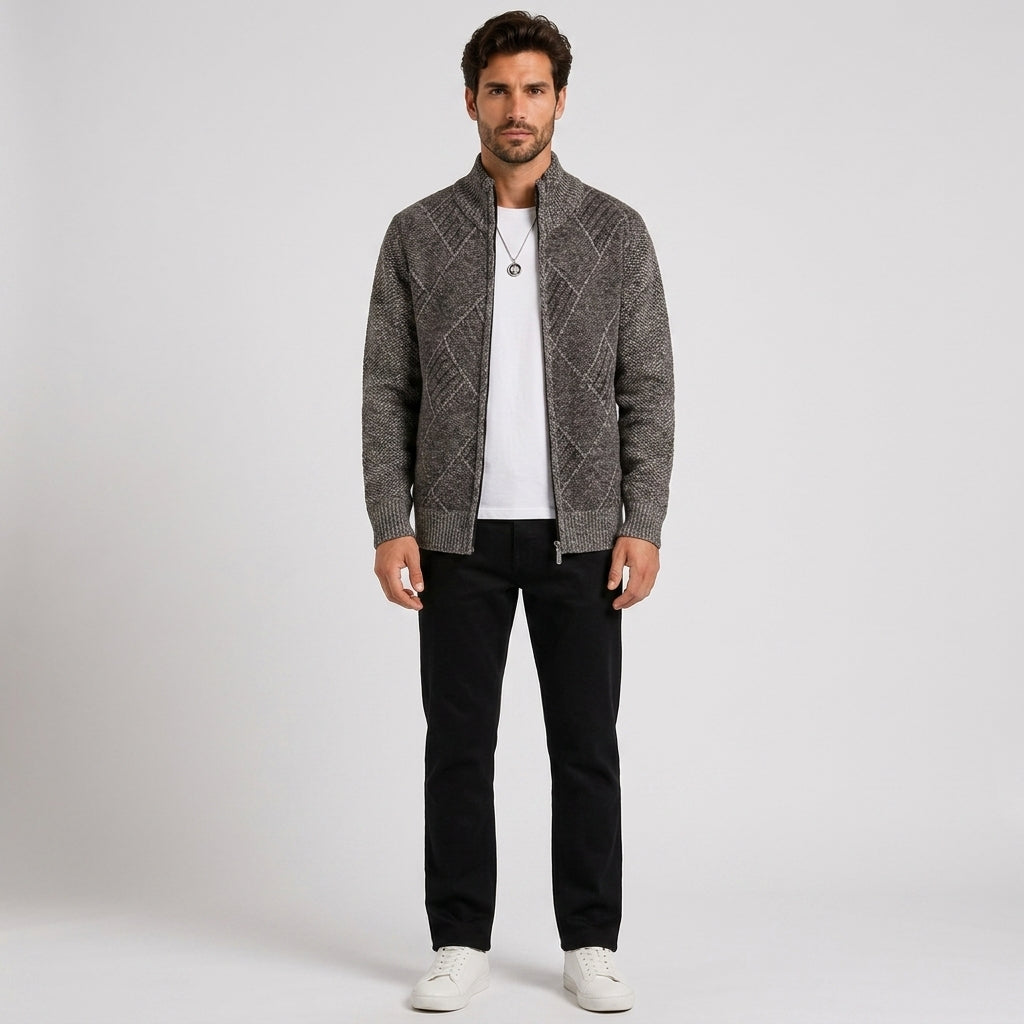George Brown | Knitted Zip-Up Sweater For Men - Coffee